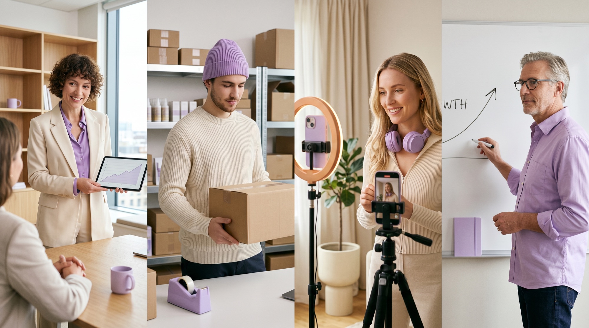Vier Menschen, vier Gewerke: Agentur, Shop, Creator, Gründer